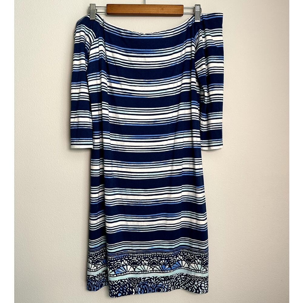 Lilly Pulitzer Navy and White Striped Off-Shoulder Mini Dress